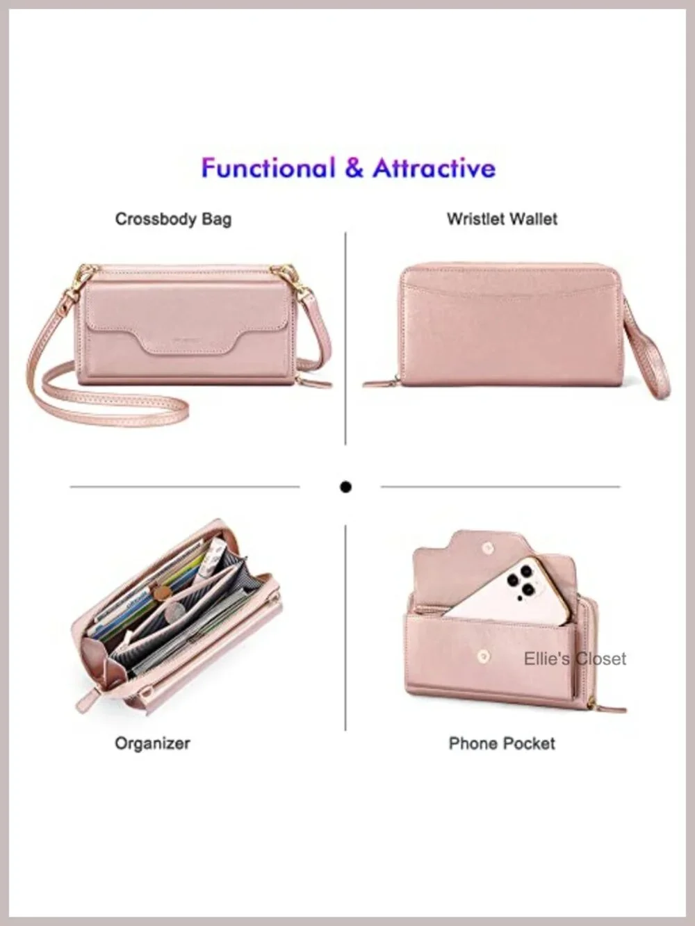 RFID Blocking Wristlet Wallet Crossbody Clutch for Women with Phone Pocket